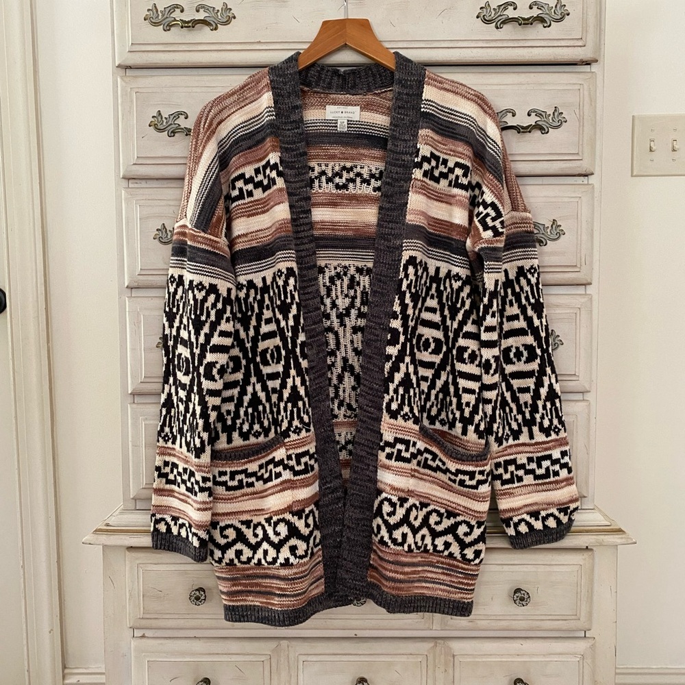 Lucky Brand Jacquard Pocketed Cardigan